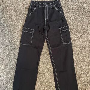 Black cargos with white stitching